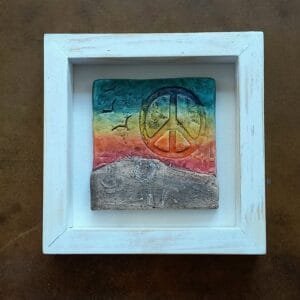 Cuadro Cerámico Abstracto Artesanal “Paz al Atardecer” 18×18 cm