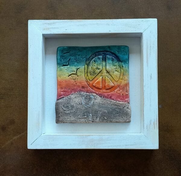 Cuadro Cerámico Abstracto Artesanal “Paz al Atardecer” 18x18 cm