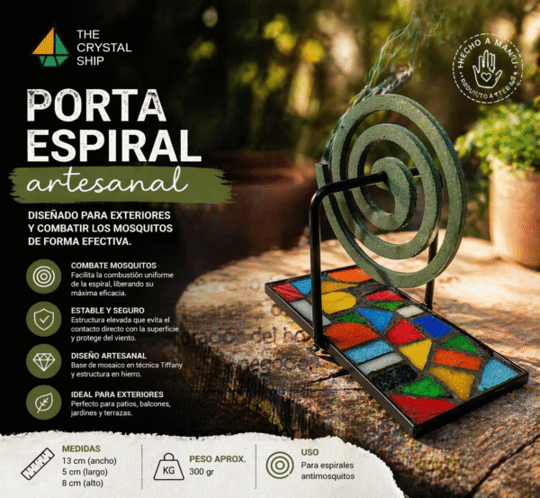 Porta espiral antimosquitos artesanal con base de mosaico