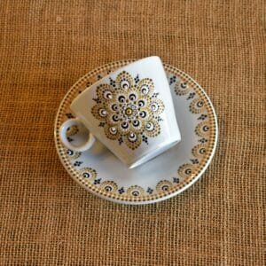 Taza de té porcelana c/plato mandala marrón