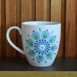 Taza mug porcelana mandala lila/verde