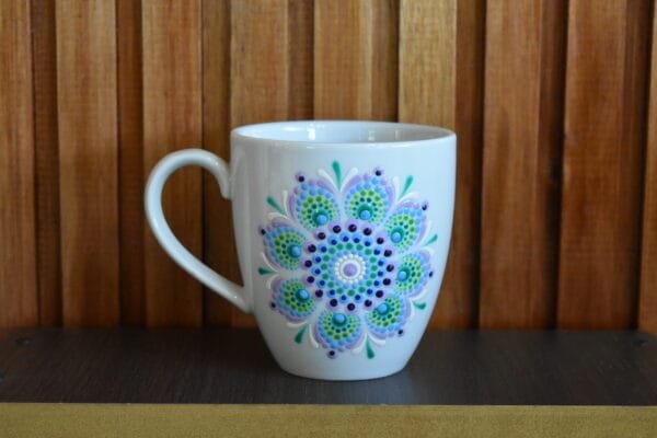 Taza mug porcelana mandala lila/verde
