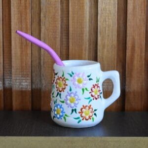 Mate cerámica blanca flores multicolor