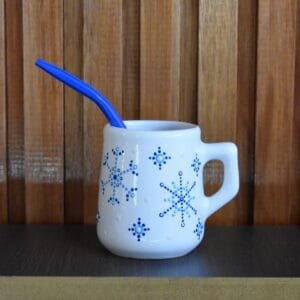 Mate cerámica blanca copos de nieve