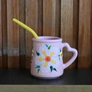 Mate cerámica rosa flores blancas