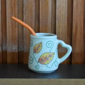 Mate cerámica verde hojas otoño