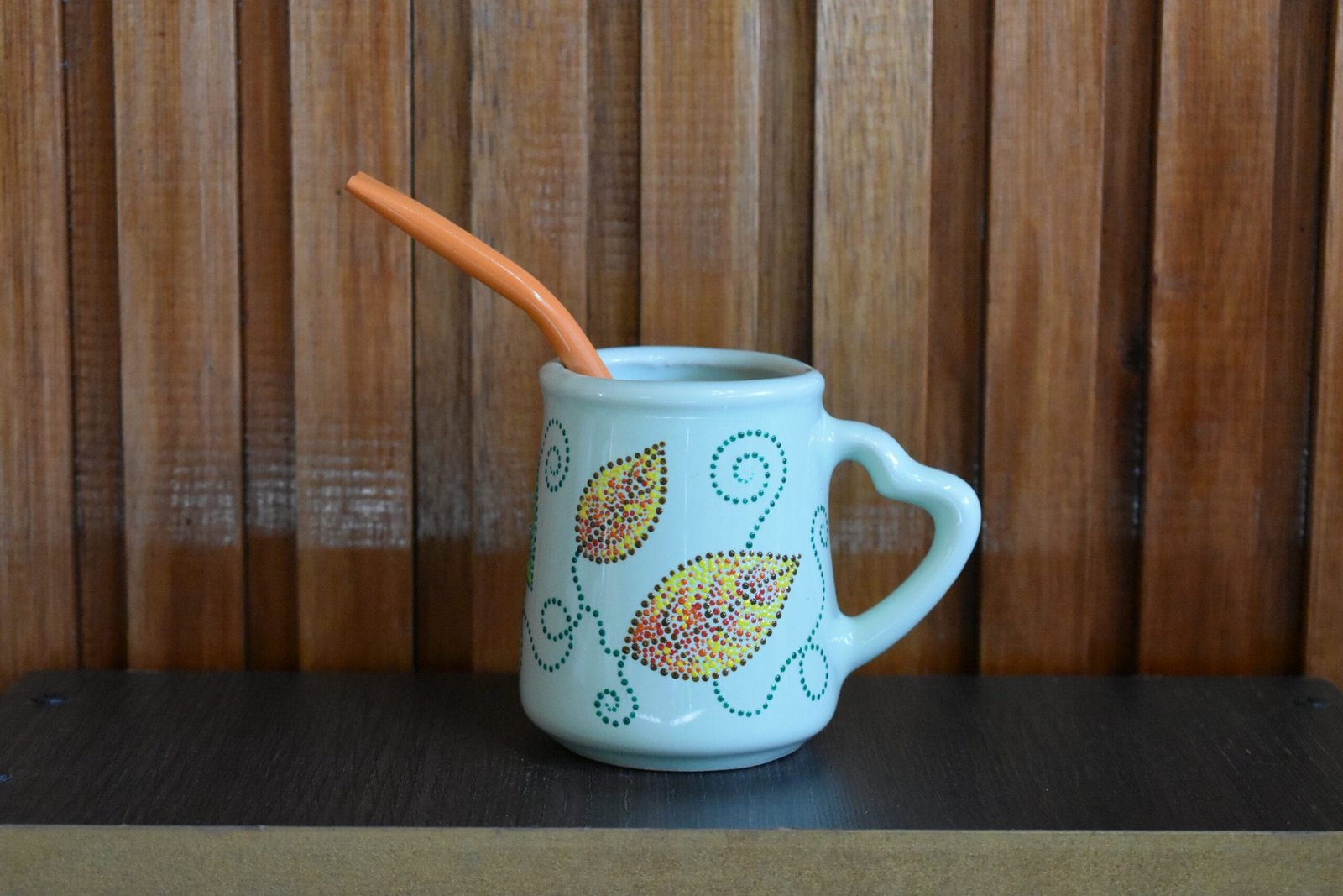 Mate cerámica verde hojas otoño