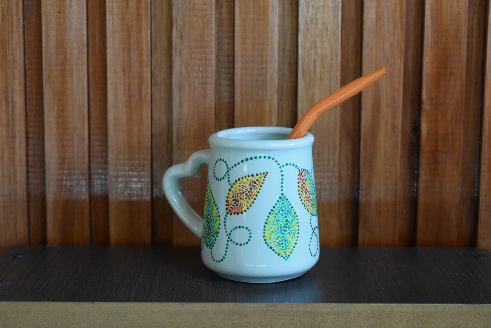 Mate cerámica verde hojas otoño - Imagen 2