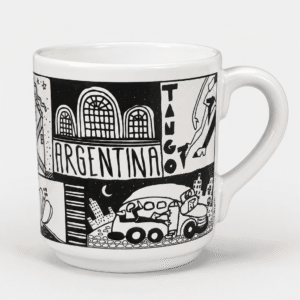 Taza íconos de Argentina. Blanco y Negro
