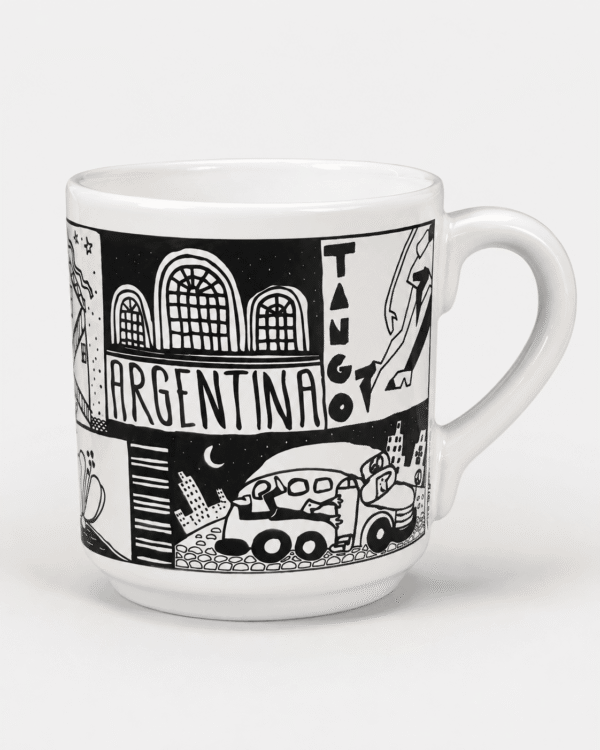 Taza íconos de Argentina. Blanco y Negro