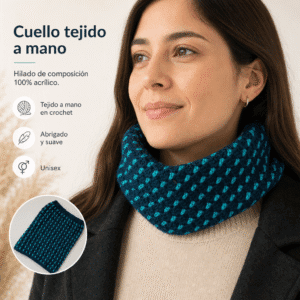 Cuello tejido a mano.