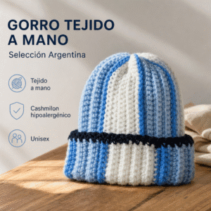 Gorro tejido a mano selección Argentina, colores camiseta actual