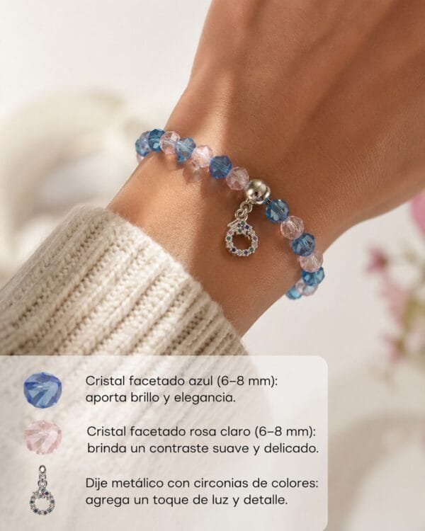 Pulsera cristales celeste y rosa