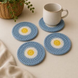 Posavasos de Argentina tejidos a crochet, set de 4 circulares en hilo de algodón