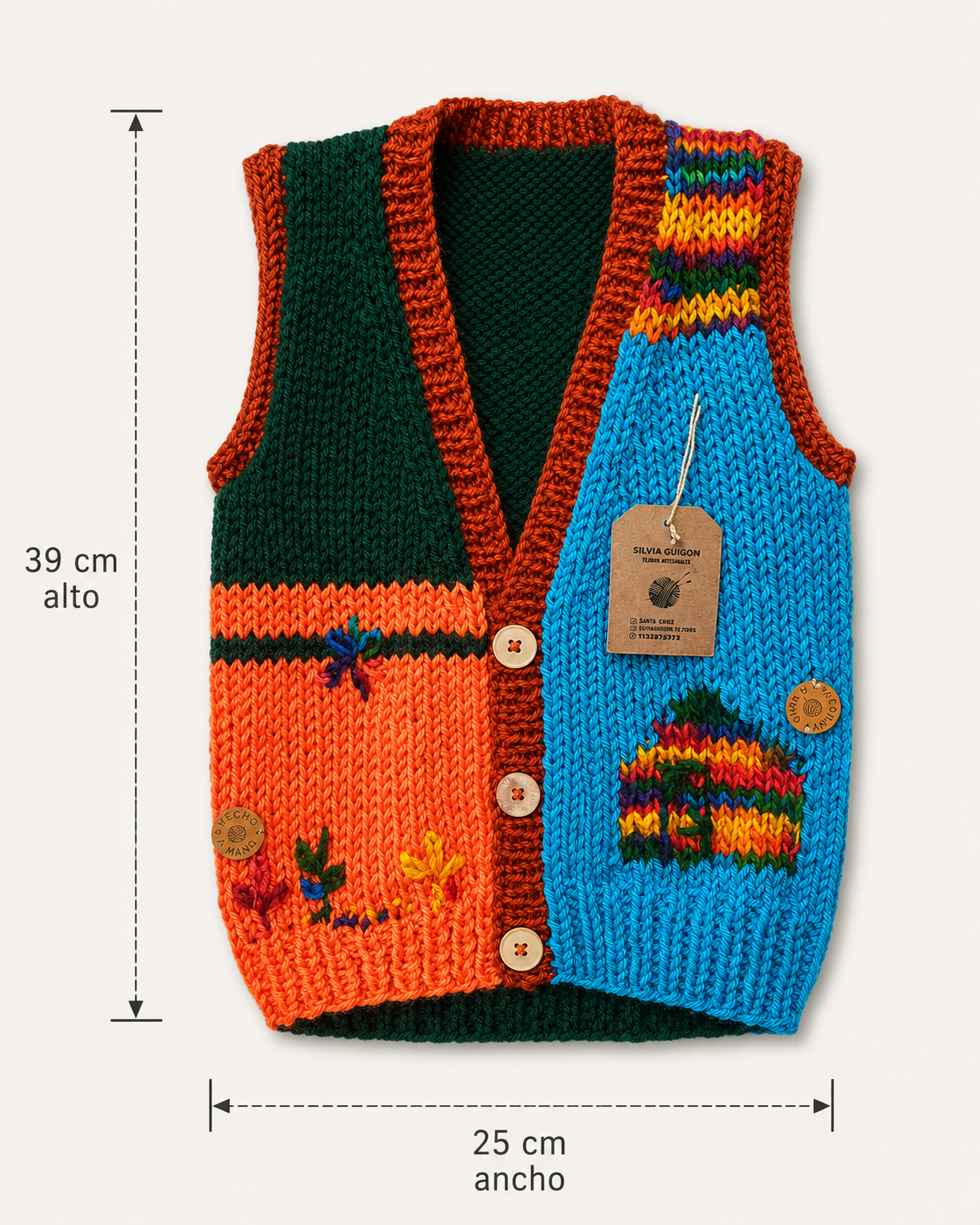 Chaleco infantil tejido a mano 5/6 años Multicolor-Casita-5/6 años