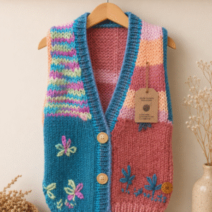 Chaleco infantil tejido a mano 5/6 años Multicolor-Florecitas-5/6 años