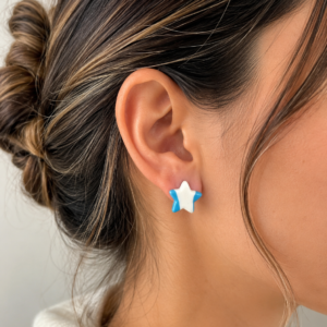 Aros estrellas Argentina en porcelana fría con colores patrios