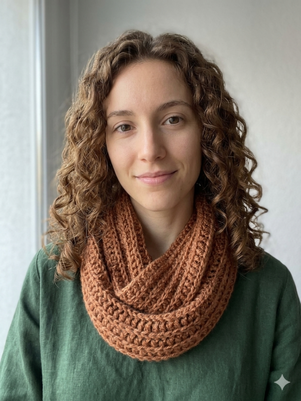 Cuello infinito tejido a crochet color dulce de leche