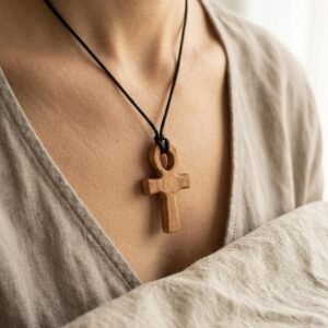 Colgante Ankh Cruz de la Vida Egipcia en Madera Tallada a Mano – Amuleto de Vida y Eternidad