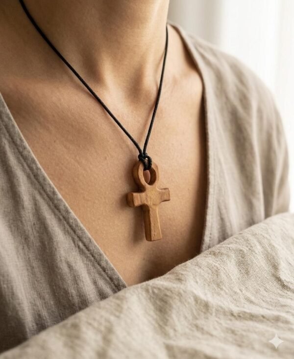 Colgante Ankh Cruz de la Vida Egipcia en Madera Tallada a Mano – Amuleto de Vida y Eternidad