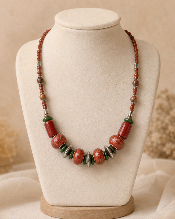 Collar de Ceramica pintada, cornalina, hematite