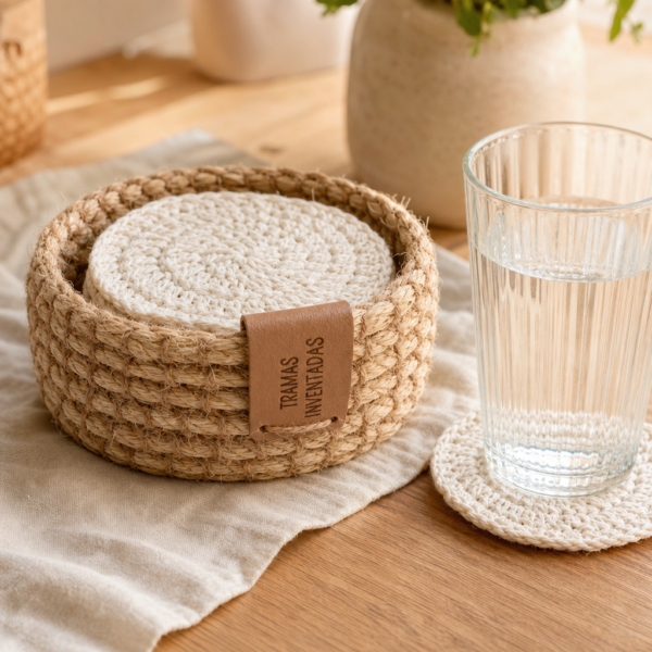 Set de canasta con seis posavasos