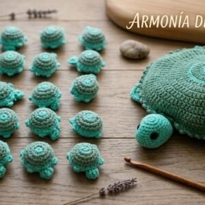 Tortuga verde salvia tejida a crochet 19 piezas