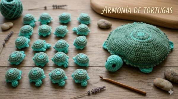 Tortuga verde salvia tejida a crochet 19 piezas