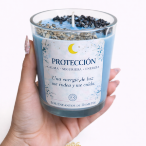 Vela protección energética artesanal con cera de soja y aroma a romero y eucalipto