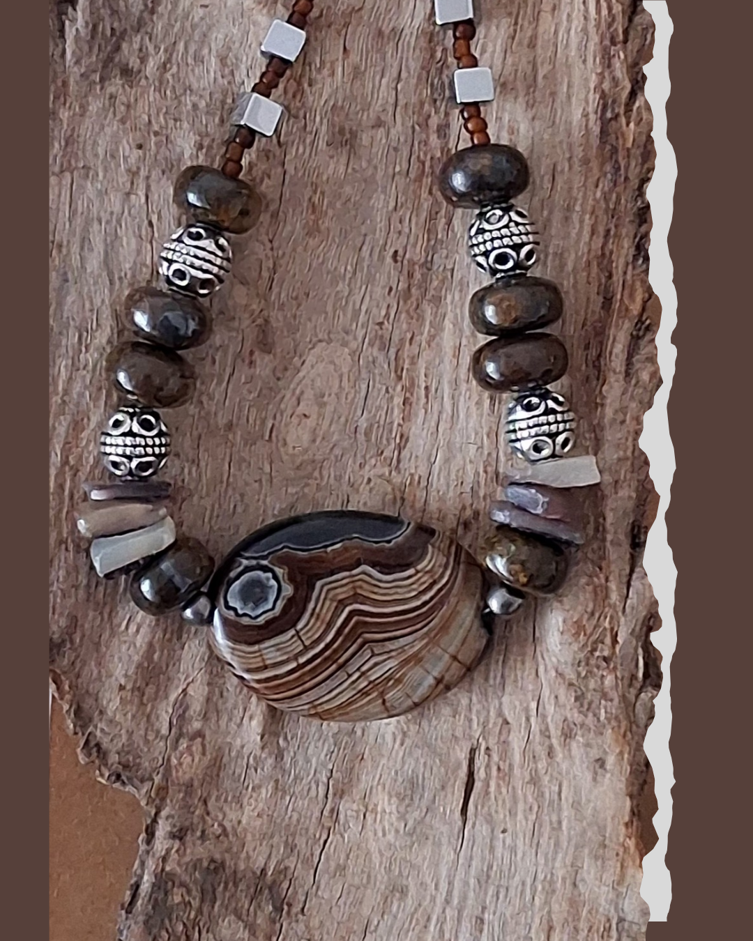 Collar piedra jaspe Picasso, hematites, broncita y fundición - Imagen 3