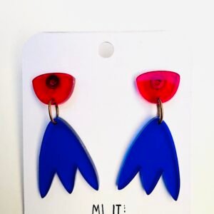 Aros tulipan azul y fucsia translúcido talla S con pasantes de acero quirúrgico