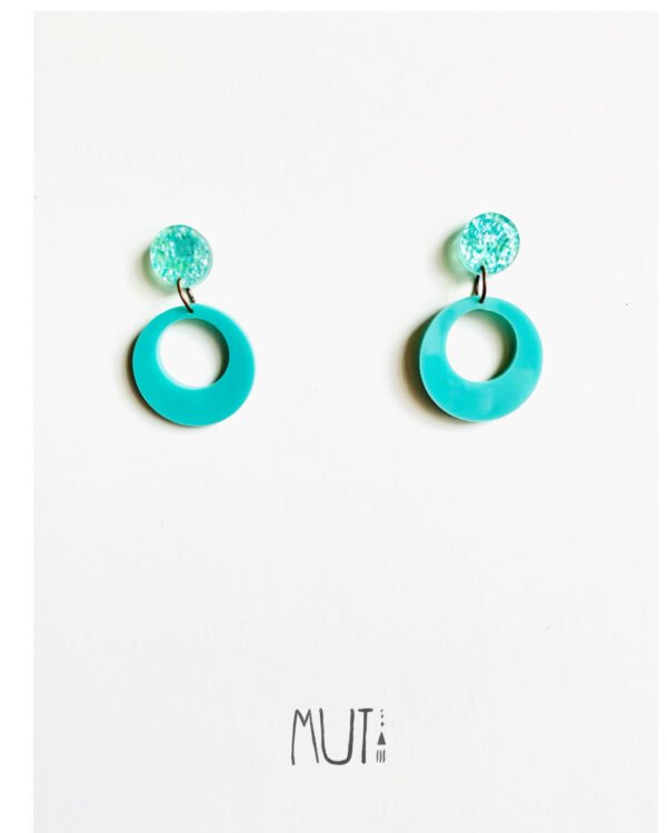 Aros movimiento. Celeste con glitter.