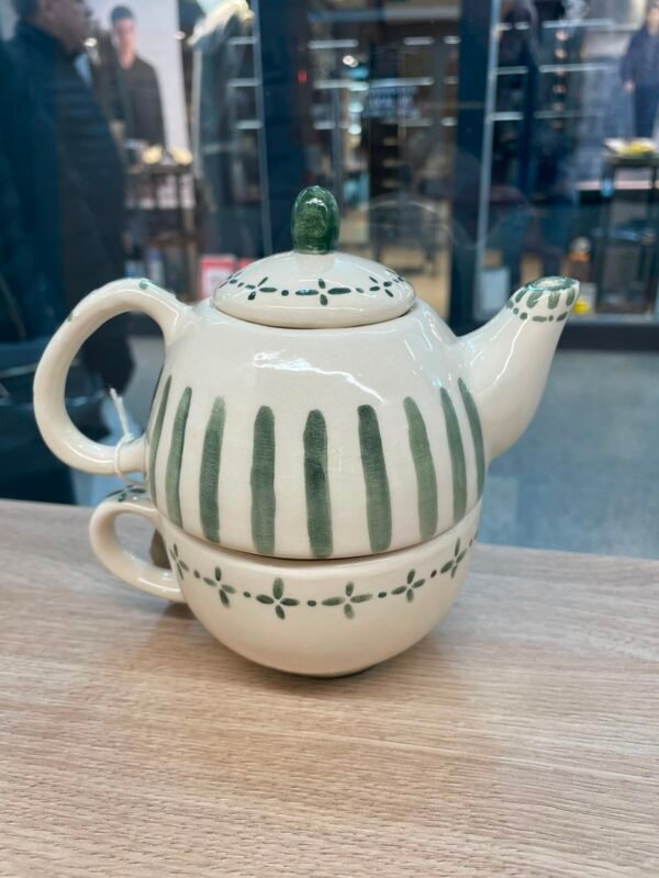 Set taza y tetera ceramica Diseño verde