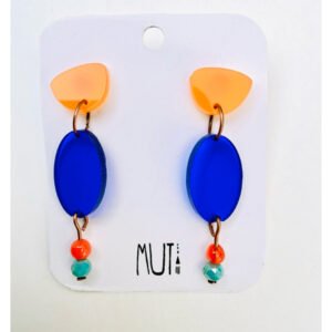 Aros Ovo XL de acrílico naranja, azul y mostacillas