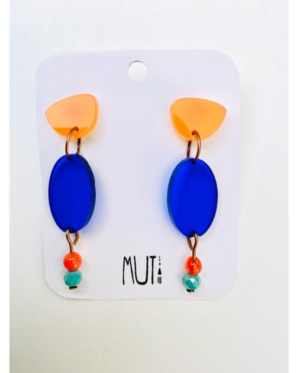 Aros Ovo XL. Naranja, azul y mostacillas