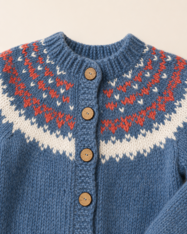Cárdigan azul jean con guarda. Talle 3