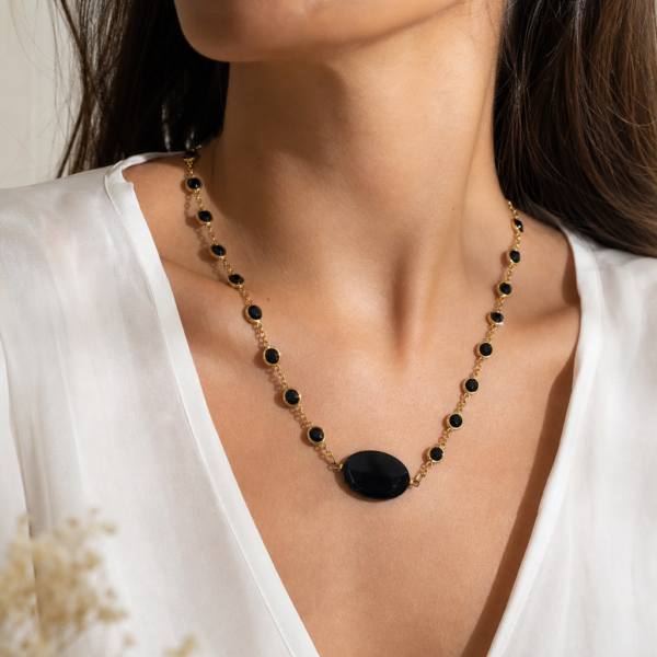 Collar piedra ágata y cadena con cristales