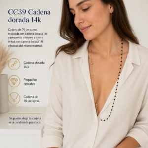 Cadena dorada 14k con cristales y cadena dorada 14 con bolitas