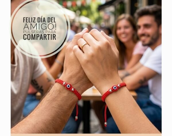 Pulsera hilo rojo macrame con ojitos y balines