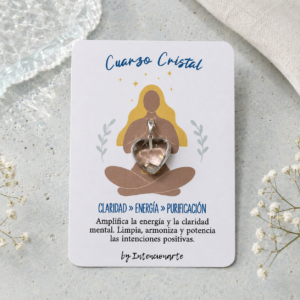 Dije corazón cuarzo cristal de piedra natural con engarce de acero quirúrgico