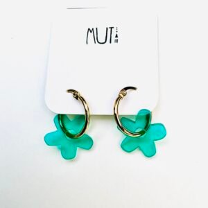 Aros flor verdes y dorados de acrílico y acero dorado