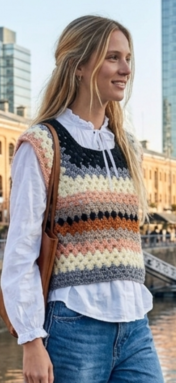 Chaleco tejido a crochet en lana Nevilan