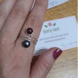 anillo duo plateado con 2 piedras regulable