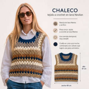 Chaleco tejido a crochet en lana Nevilan
