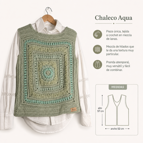 Chaleco tejido a crochet en mezcla de texturas