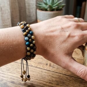 pulsera macrame ojo de tigre artesanal en hilo chino con piedras ojo de tigre