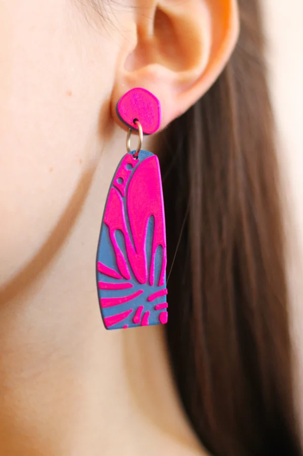 Aro lagrima floreada (Cobalto y Fucsia F
