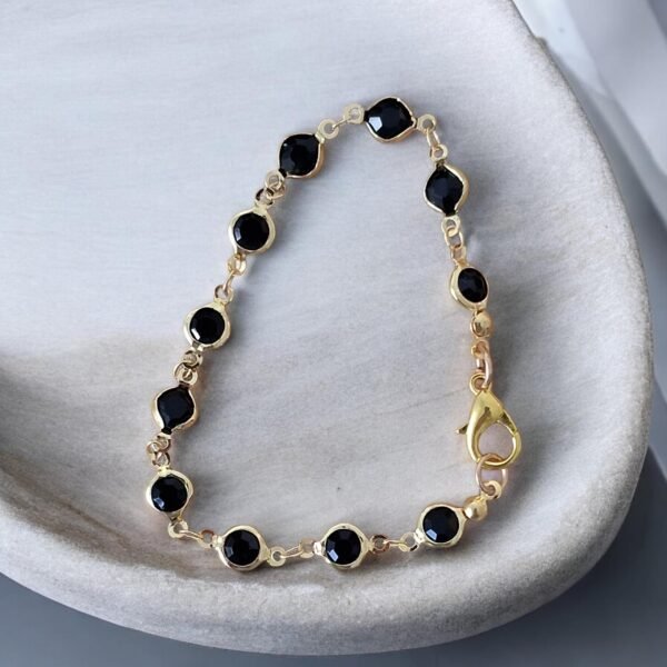 Pulsera cristal negro y Goldfilled