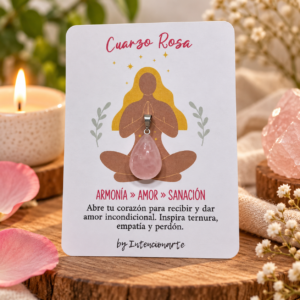 Dije gota cuarzo rosa de piedra con engarce en acero quirúrgico