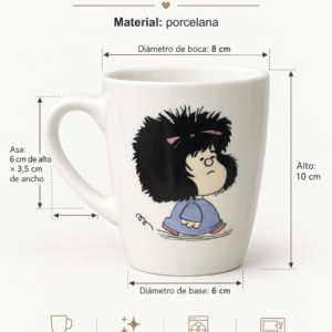 Taza de porcelana Mafalda pintada a mano